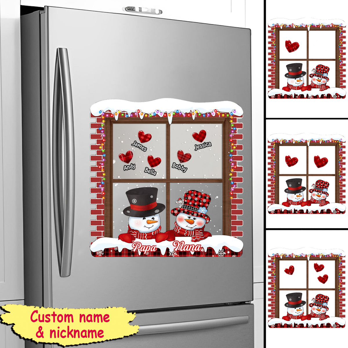 Red Snowman Papa Nana -  Personalized Sticker Decal - Christmas Gift For Family Members, Grandma, Grandpa, Mom, Dad