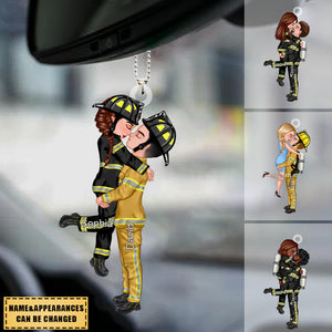 Personalized Car Ornament, Couple Portrait Firefighter Gifts by Occupation