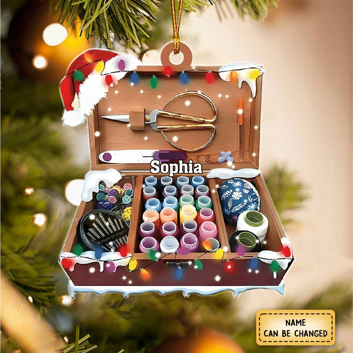 Personalized Sewing Box Christmas Ornament - Gift For Sewing Lovers