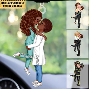 Personalized Car Ornament, Couple Portrait, Firefighter, Nurse, Police Officer, Teacher, Gifts by Occupation