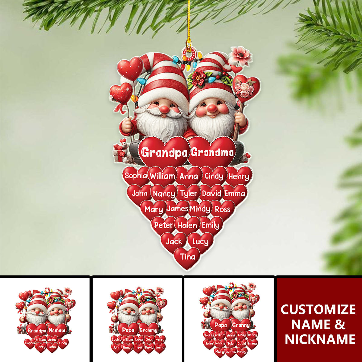 Christmas Grandma & Grandpa Mom & Dad With Heart Kids Personalized Ornament