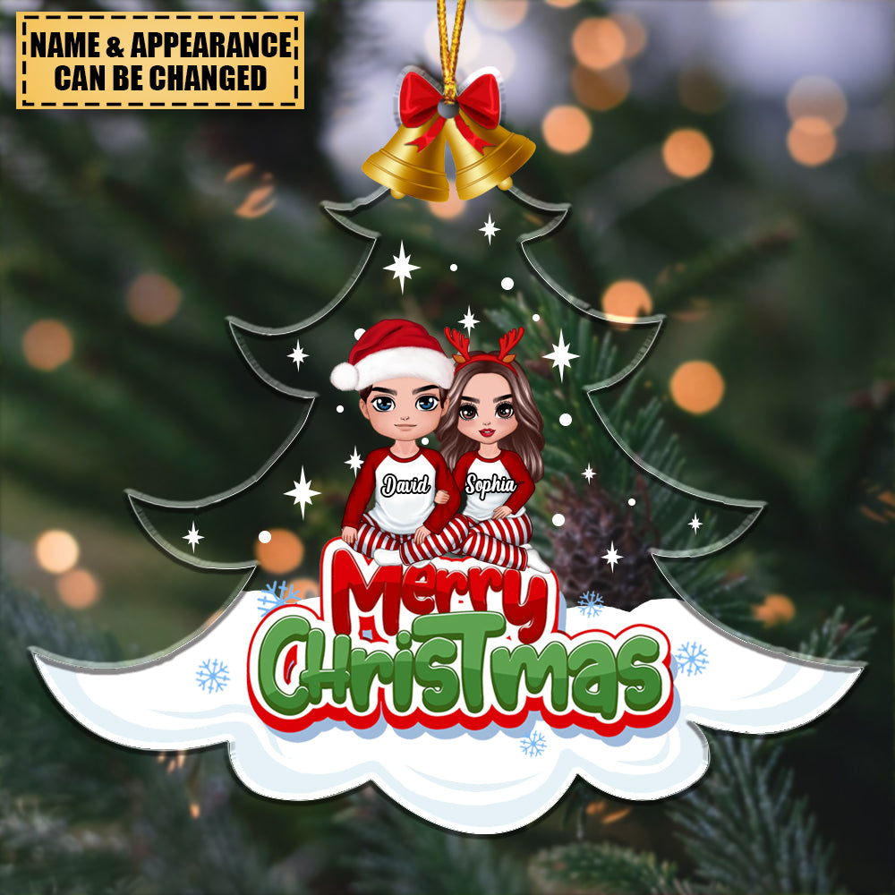 Christmas Tree Bell Doll Couple Sitting And Hugging - Christmas Ornament Gift For Couple