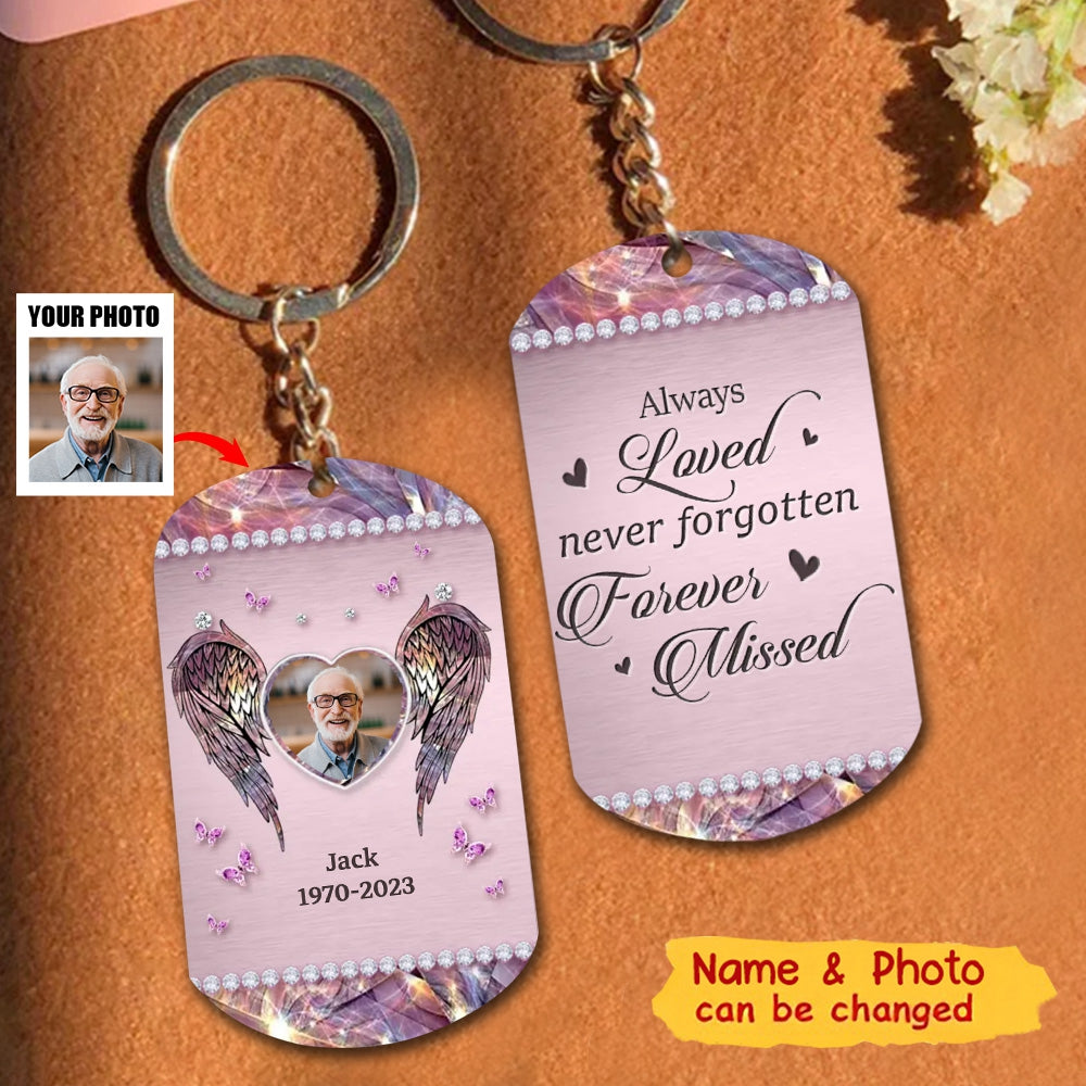 Custom Personalized Memorial Wings Stainless Steel Keychain - Upload Photo - Memorial Gift Idea For Family Member - Always Loved Never Forgotten Forever Missed