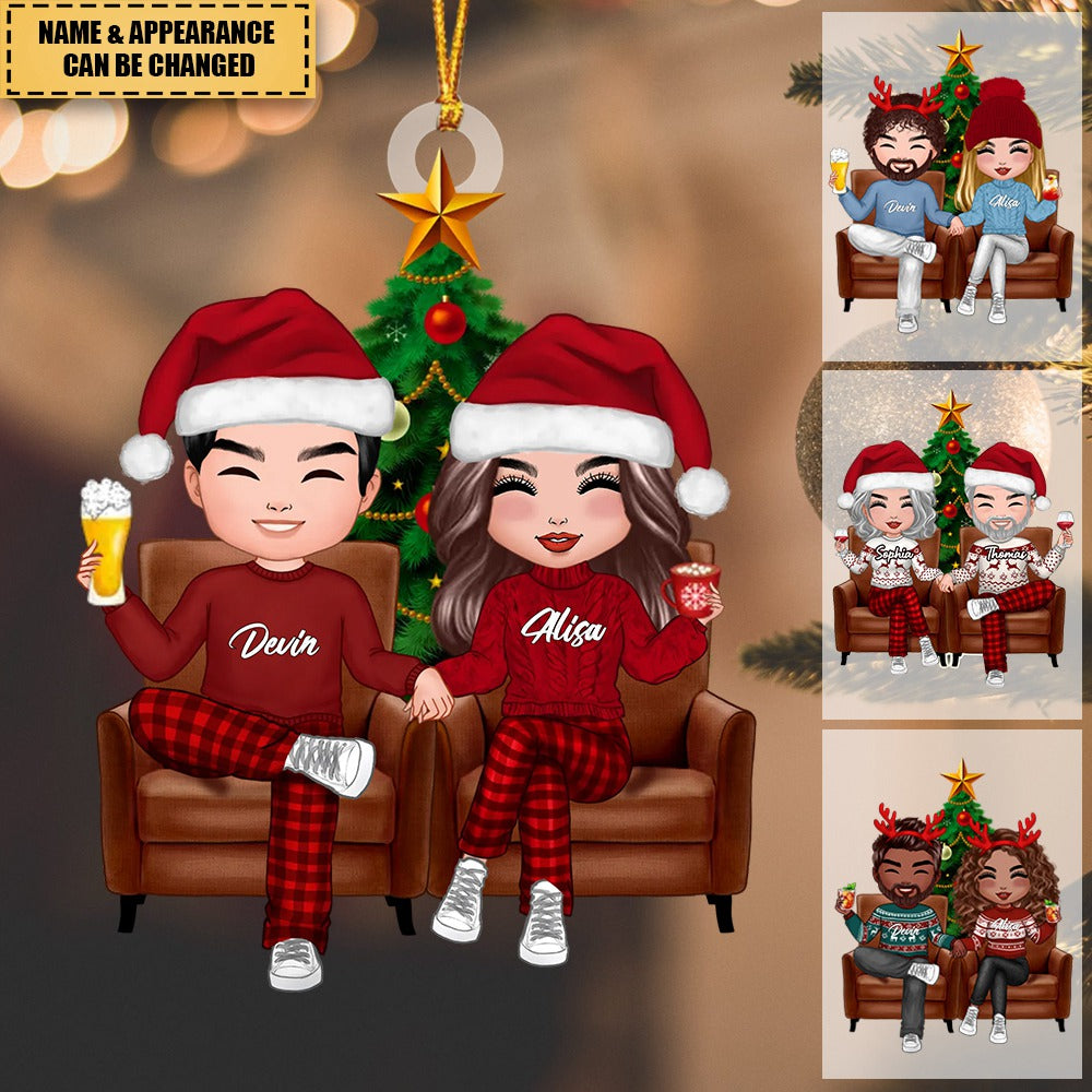 Doll Couple Sitting On Sofa Christmas Gift For Him For Her Personalized Ornament
