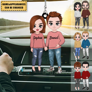 Personalized Doll Couple Holding Hands Gift For Husband, Wife Couple Car Ornament