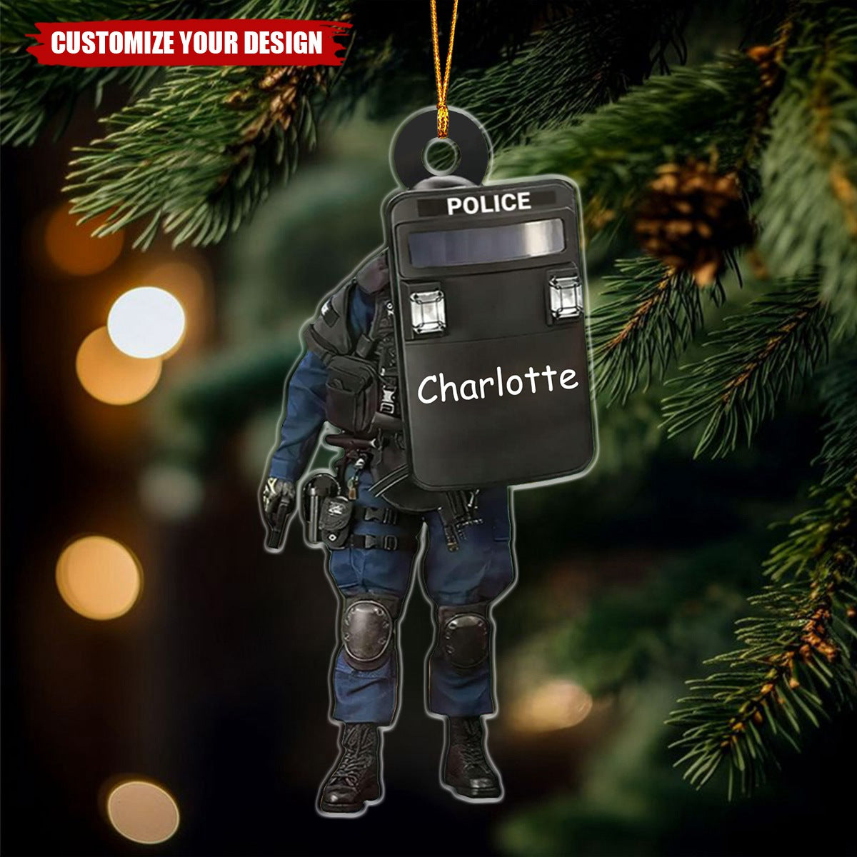Custom Name Police Christmas - Personalized Acrylic Ornament, Gift For Son Grandson