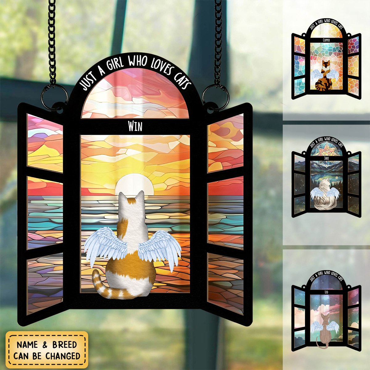 Rainbow Glass Cat Lovers - Personalized Window Hanging Suncatcher Ornament