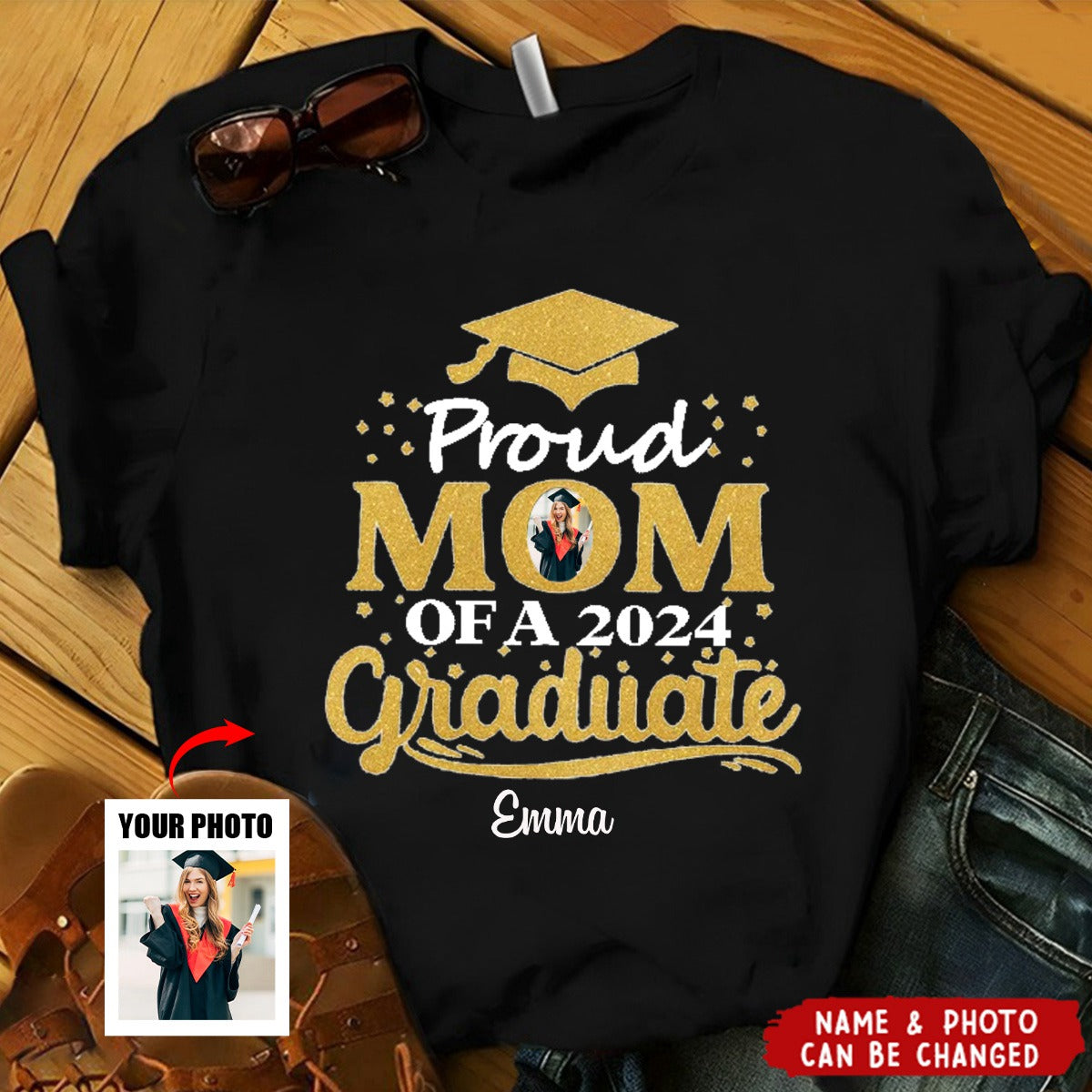 Personalized Glitter Proud Mom/Dad Of A 2024 Graduate T-Shirt