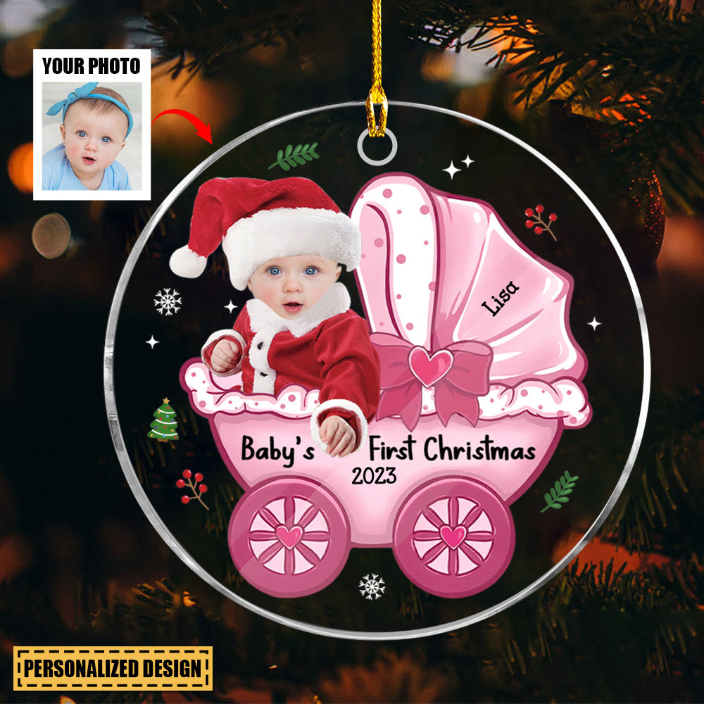Photo Baby's First Christmas Baby Carriage Circle Ornament
