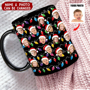 Funny Custom Big Face Christmas Lights - Personalized Photo Mug