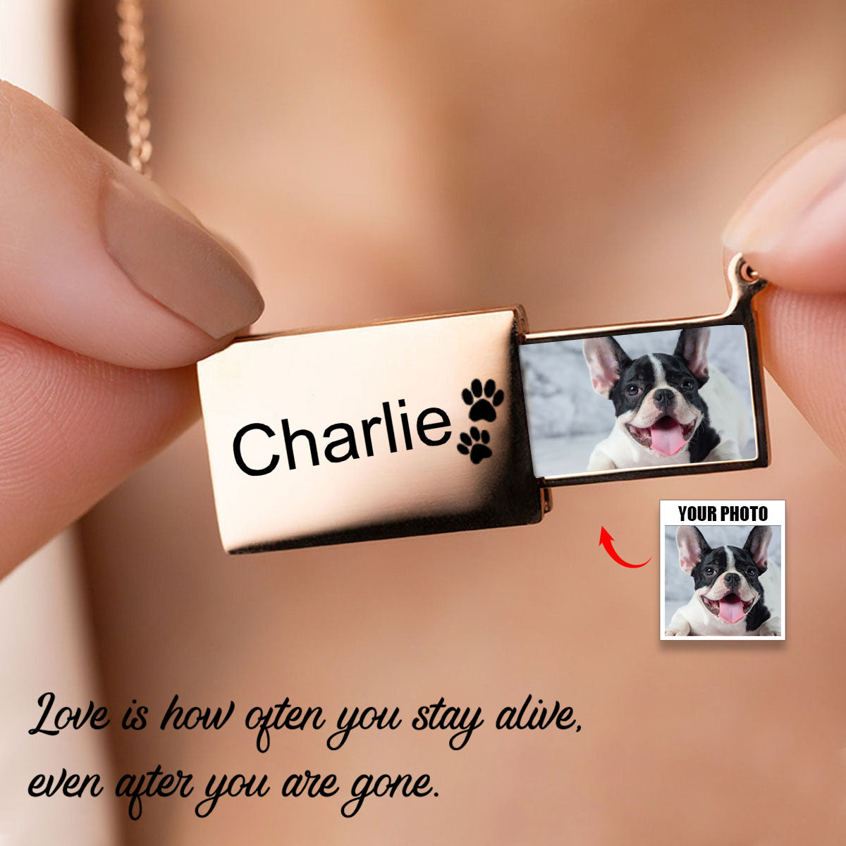 Envelope Locket Engraved Memorial Photo Pull-out Personalized Necklace