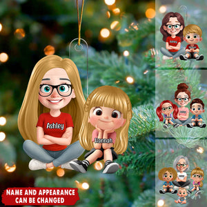 Heartwarming Grandma Grandkids Sitting - Personalized Acrylic Flat Ornament