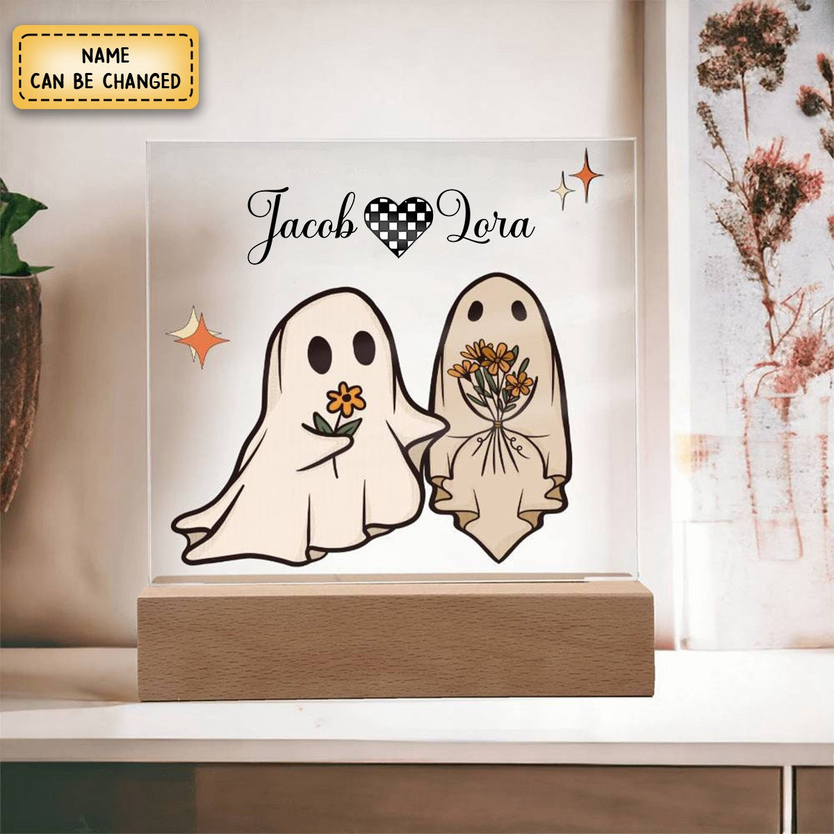 Forever My Boo Retro Halloween Couple Personalized LED Acrylic Plaque With Stand