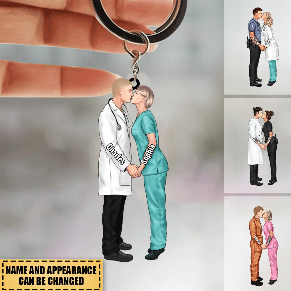 Personalized Christmas Gifts Custom Keychain For Couple Portrait, Firefighter, EMS, Nurse, Police Officer