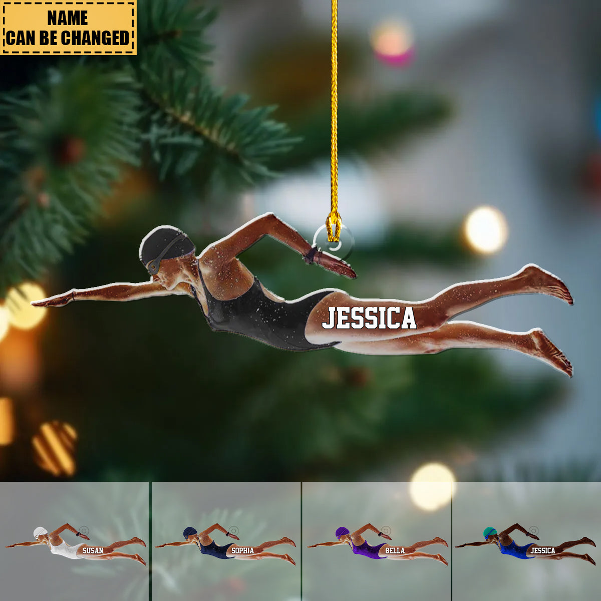 Female Swimmer Personalized Christmas Ornament, Christmas Gift For Swimmer