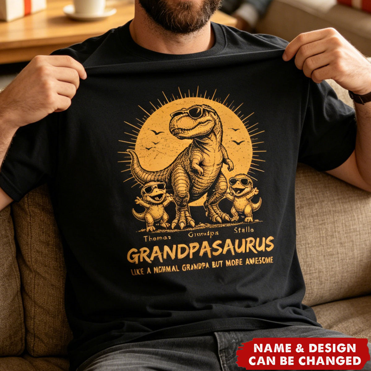 Retro Yellow Vintage Grandpasaurus - Personalized Shirt - Funny Father's Day Gift For Dad, Husband