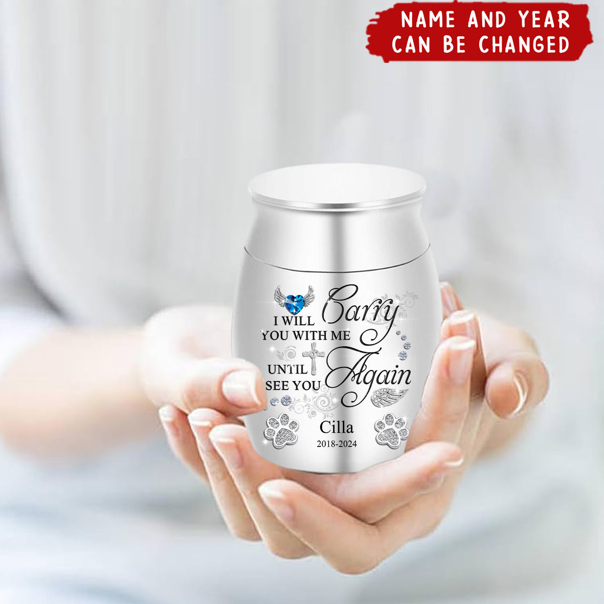 You Left Pawprints In My Heart I Will Carry You With Me - Mini Keepsake Urn for Ashes - Memorial Gift