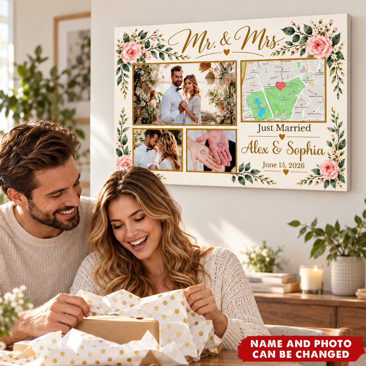 Personalized Mr & Mrs Wedding Photo Collage Poster - Gift For Newlyweds & Couples