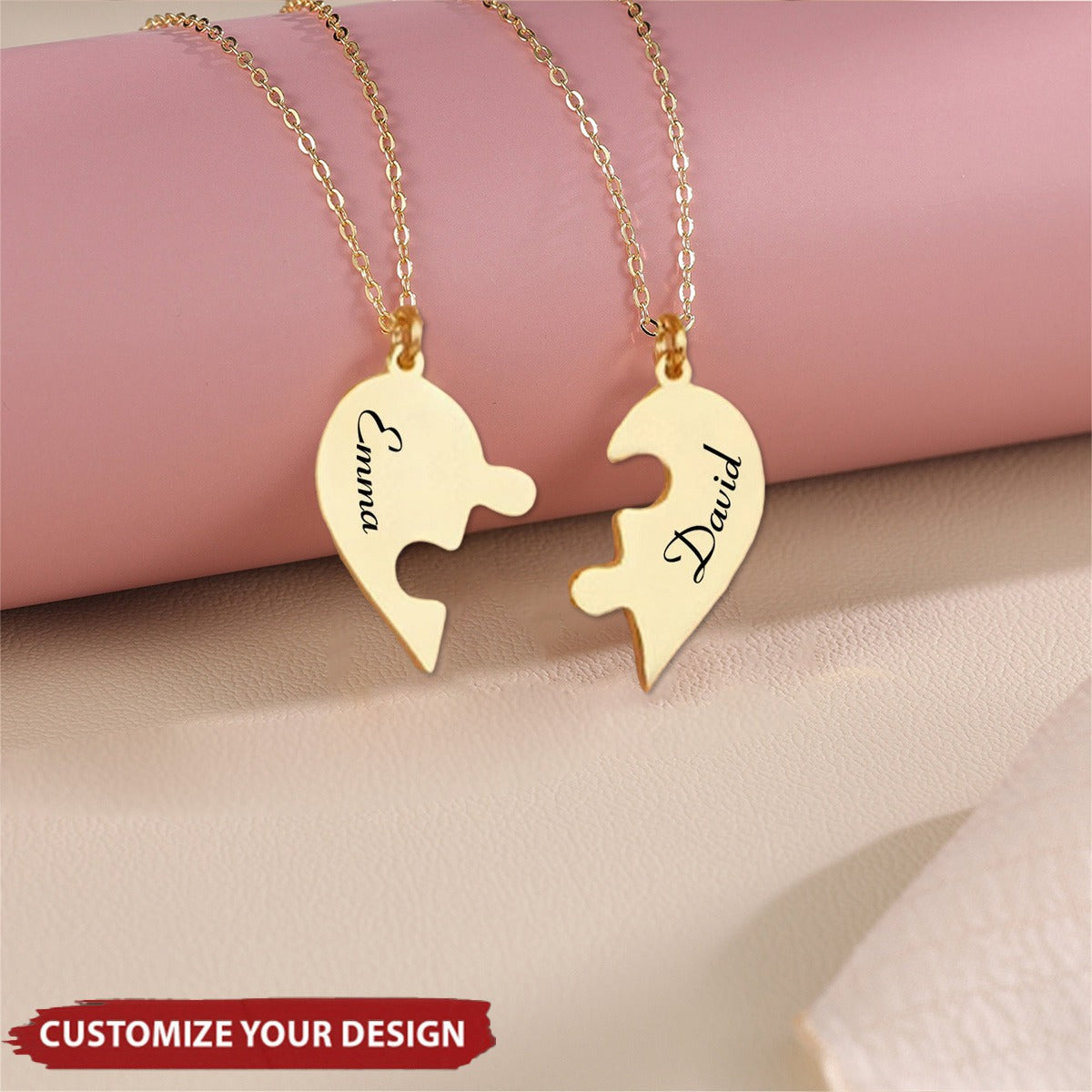 Couple Matching Gift - Personalized Heart Puzzle Name Necklace
