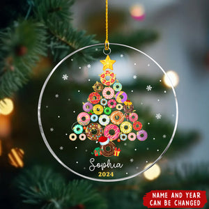 Personalized Donut Ornament, Donut Christmas Tree Acrylic Ornament, Gift for Daughter, Kid Ornament,Custom Christmas Gift