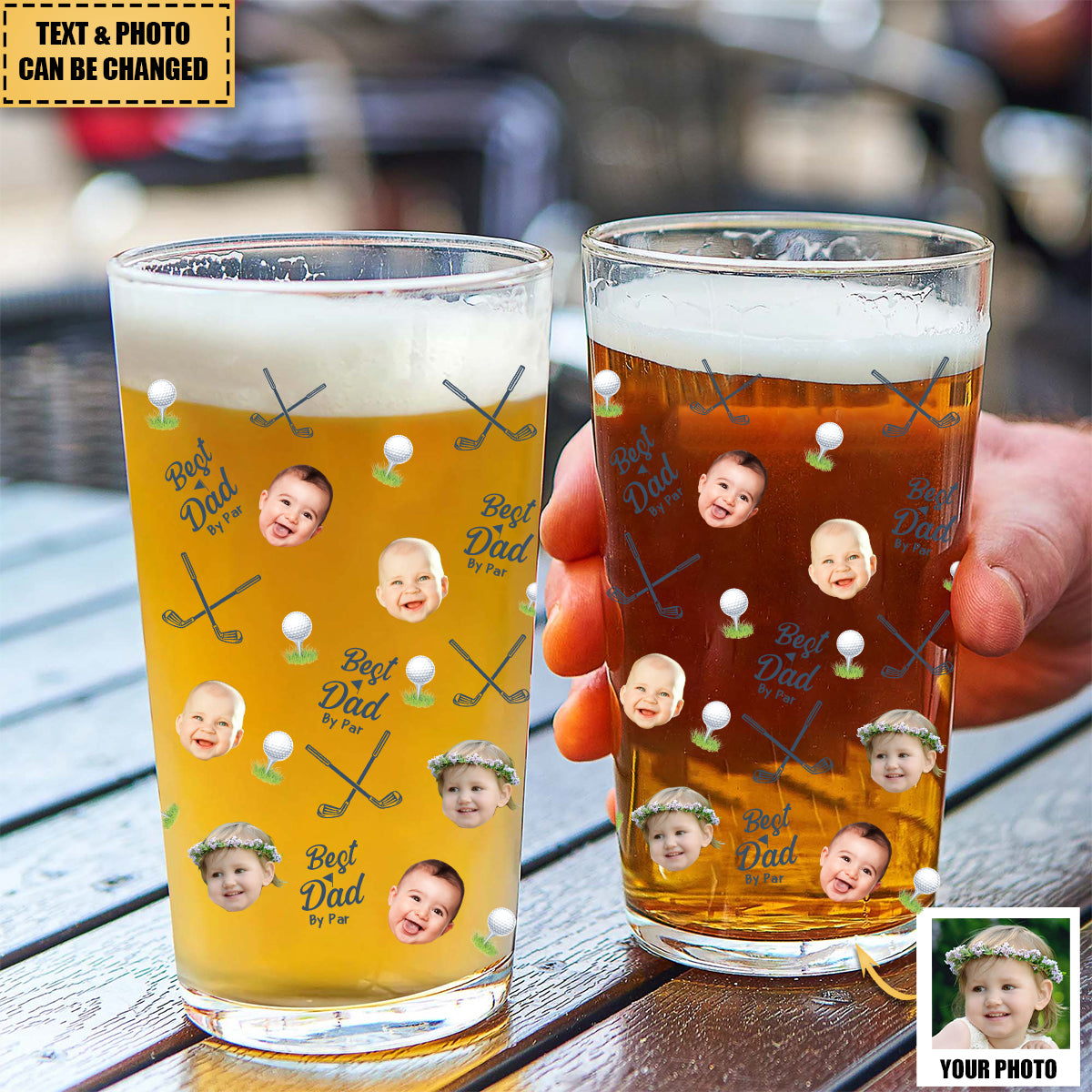 Best Dad By Par - Personalized Photo Beer Glass