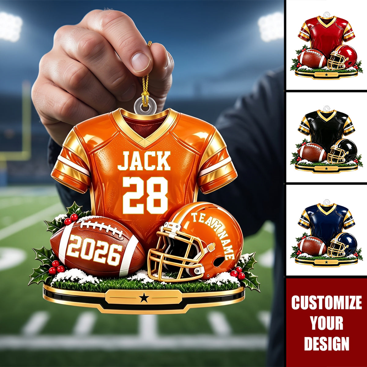 Personalized Football Christmas Ornament 2026, Custom Name & Number Helmet Keepsake