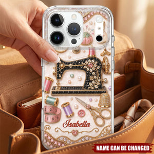 Vintage Sewing Machine, Personalized Clear Phone Case, Gift For Sewing Lovers