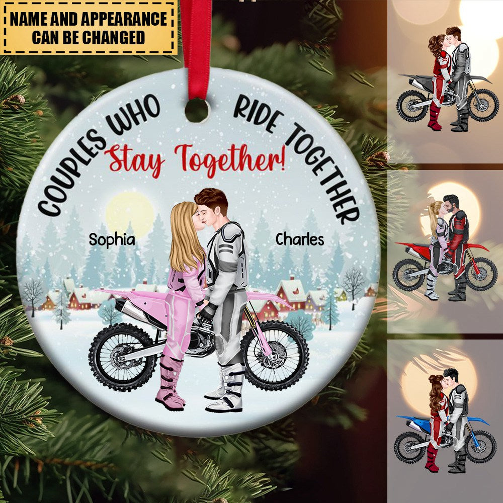 Ride Together - Stay Together, Personalized Motorcross Couple Ceramic  Ornament