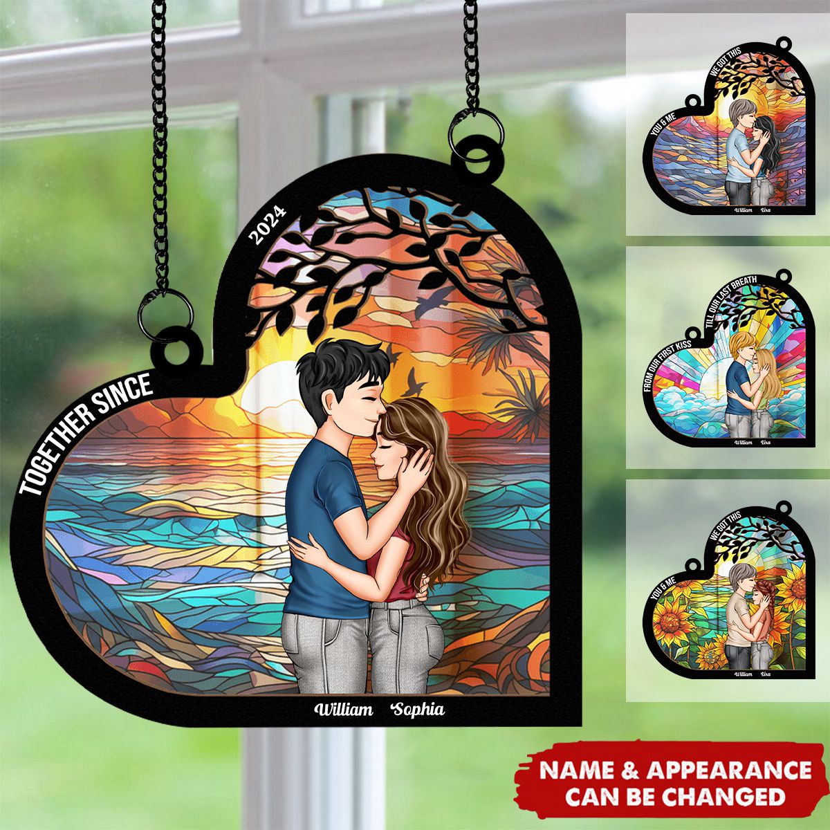 Couples From Our First Kiss Till Our Last Breath - Personalized Window Hanging Suncatcher Ornament