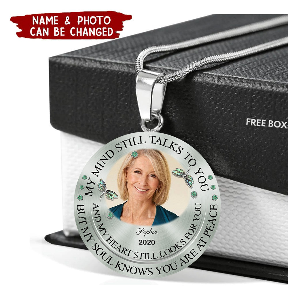 Memorial Custom Photo Dragonfly My Mind My Heart My Soul Personalized Necklace