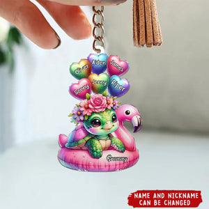 Summer Vibe Cute Floral Pastel Grandma Auntie Mom Sea Turtle Little Balloon Heart Kids Personalized Keychain