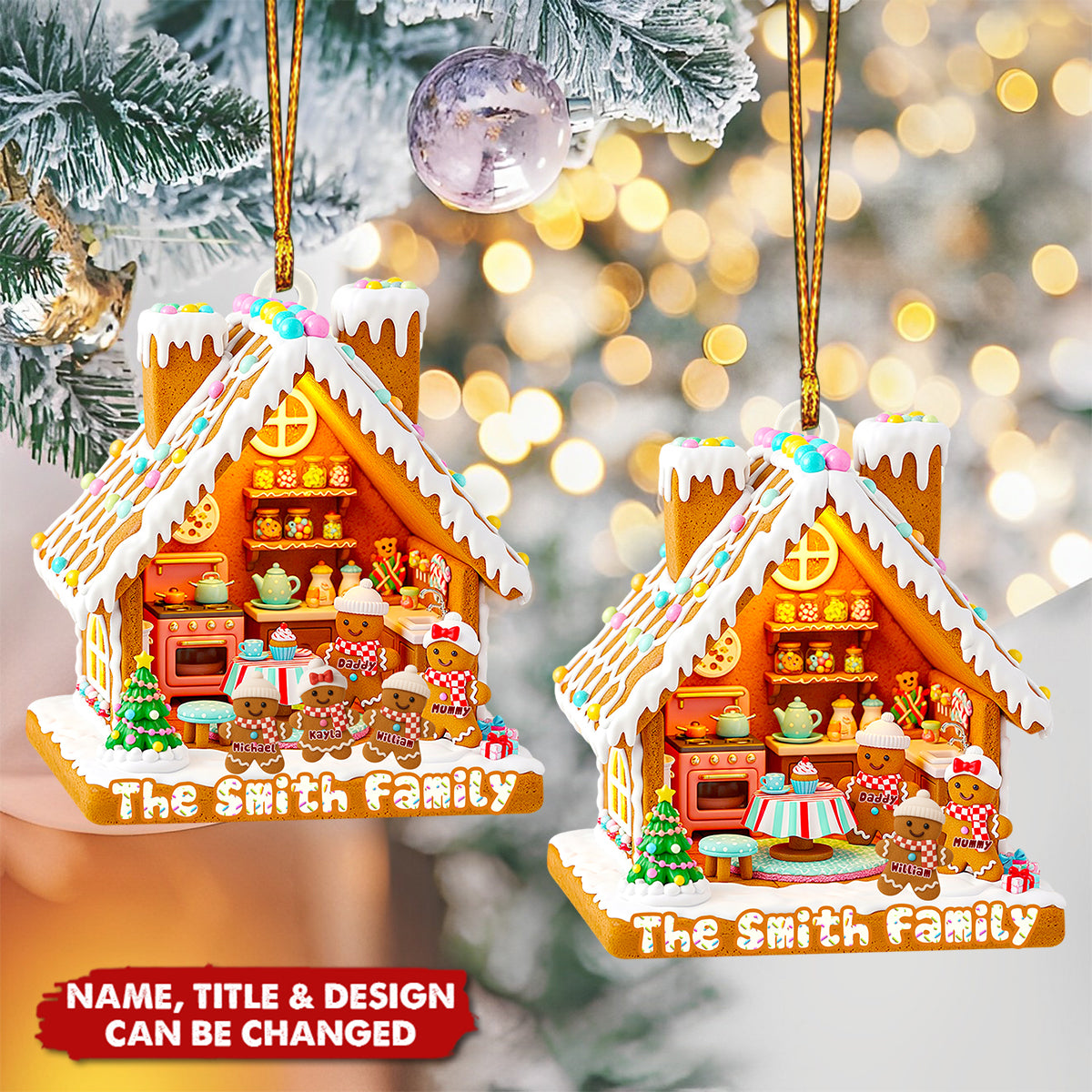 Gingerbread Family - Personalized Christmas Acrylic Ornament