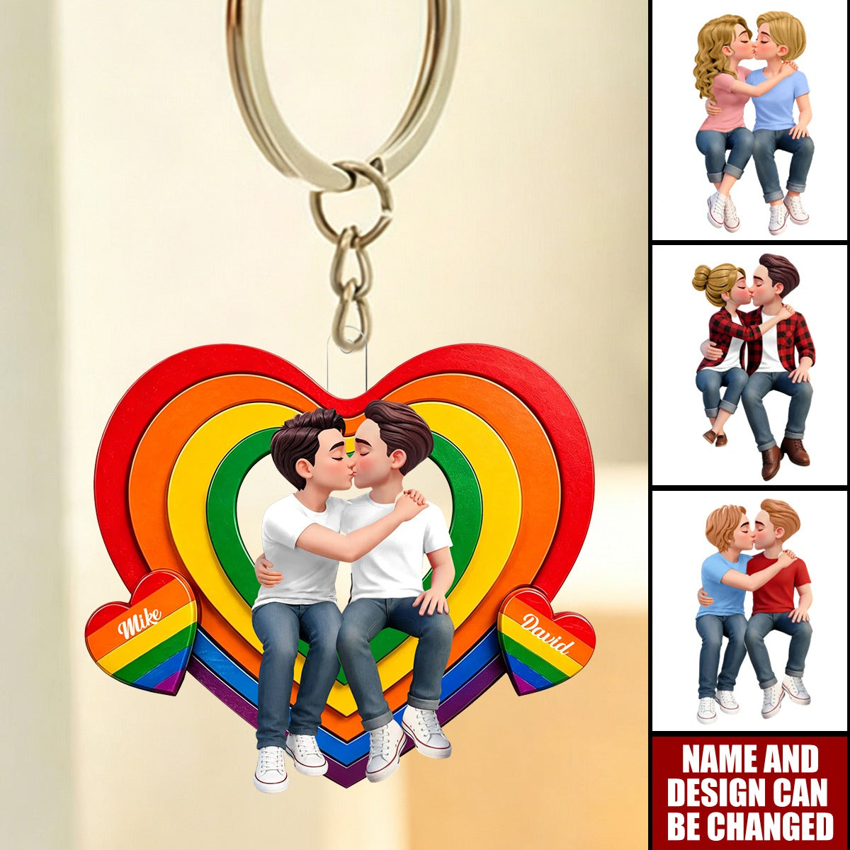 Together With Pride LGBT+ Couple - Personalized Acrylic Keychain - Gift For Couple, Happy Pride Month