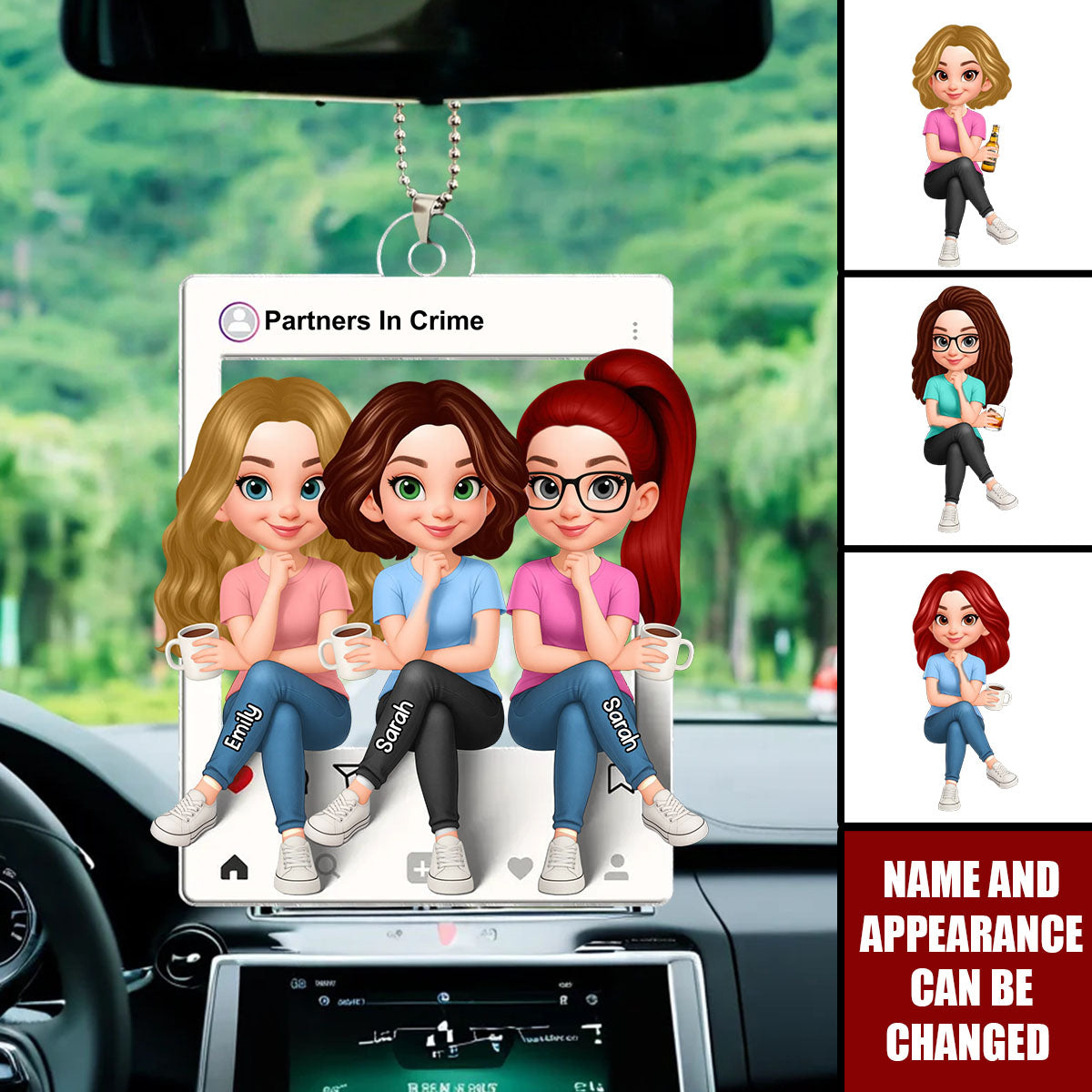 Besties Sisters Social Network Frame - Personalized Car Ornament