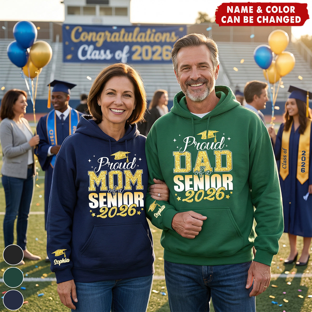 Custom Proud Dad or Mom Senior 2026 Graduation Sweatshirt Gift - 2D Glitter Print
