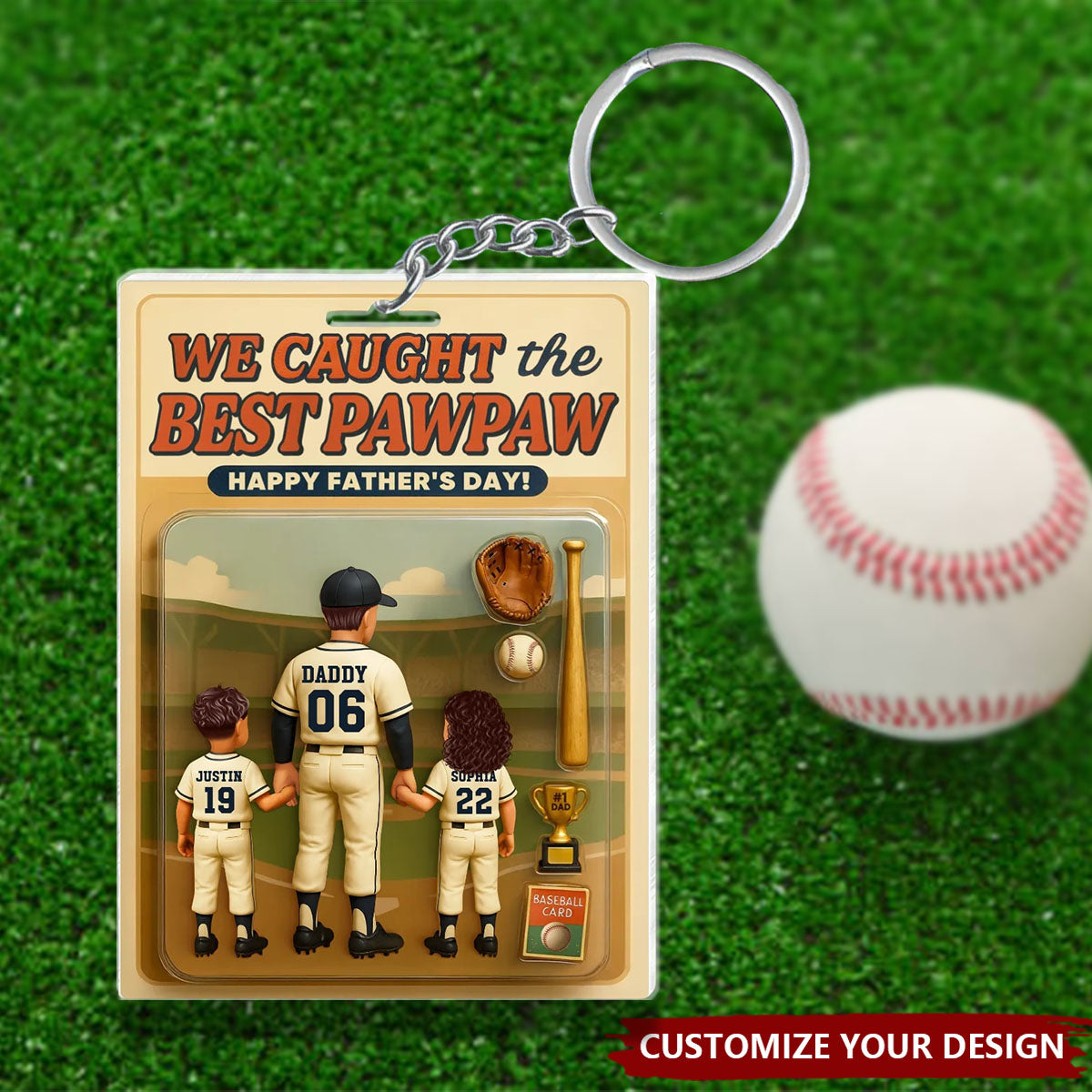 We Caught The Best Dad Baseball Personalized Keychain