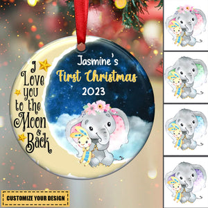 Gifts for Newborn Babies - Elephant Baby First Christmas - Personalized Circle Ornament