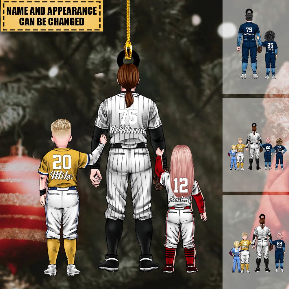 Transparent Christmas Ornament - Personalized Dad & Kids - Baseball
