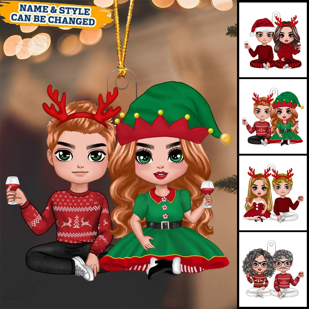 Doll Couple Sitting Christmas Gift For Him For Her Personalized Ornament