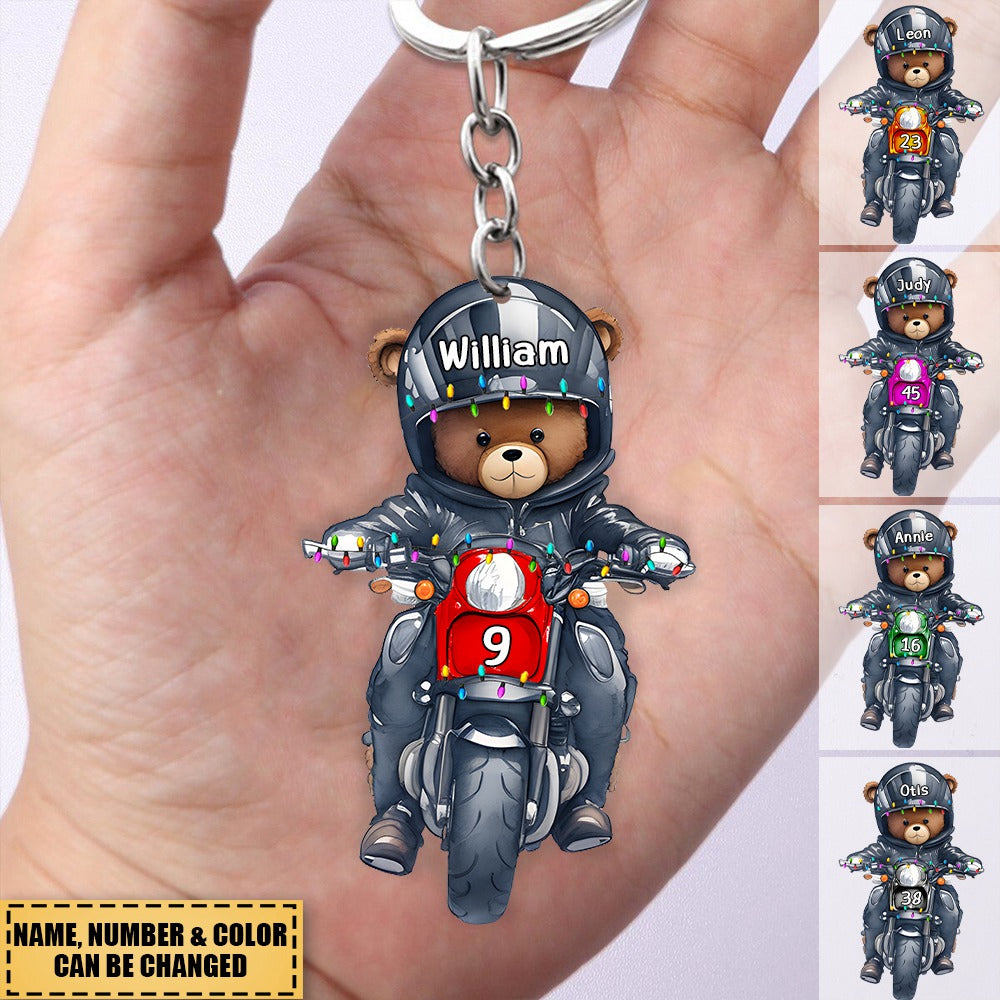 Christmas Motorcycle Bear Personalized Acrylic Keychain