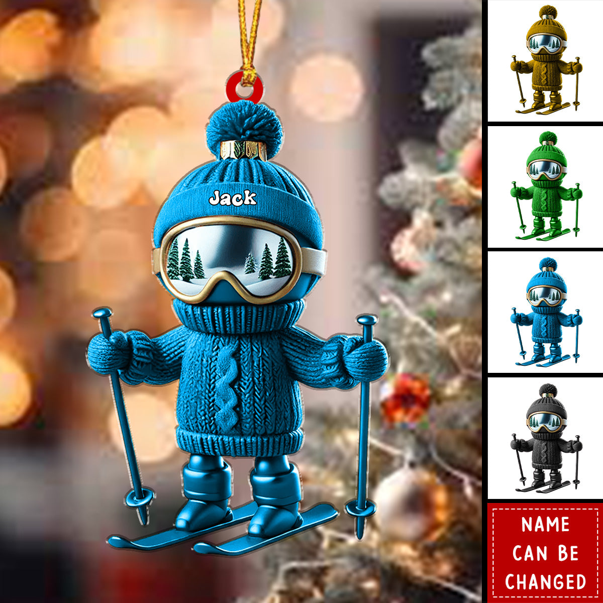 Custom Name Skiing Personalized Name Shaped Ornament