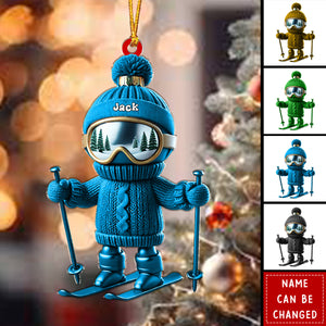 Custom Name Skiing Personalized Name Shaped Ornament