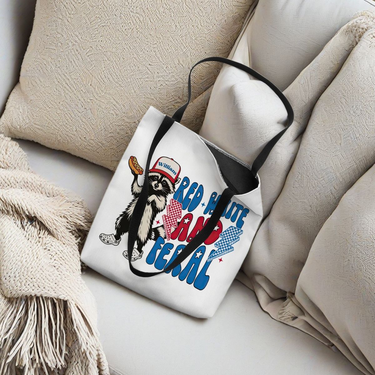 4th Of July Funny Feral USA Hotdog Raccoon Personalized Tote Bag