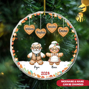 Personalized Gingerbread Grandparents Circle Glass Ornament