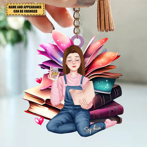 A Sitting Girl, Read Book Lover - Personalized Acrylic Keychain