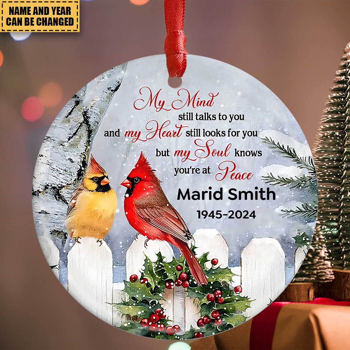 Personalized Memorial Cardinal Circle Ceramic Ornament