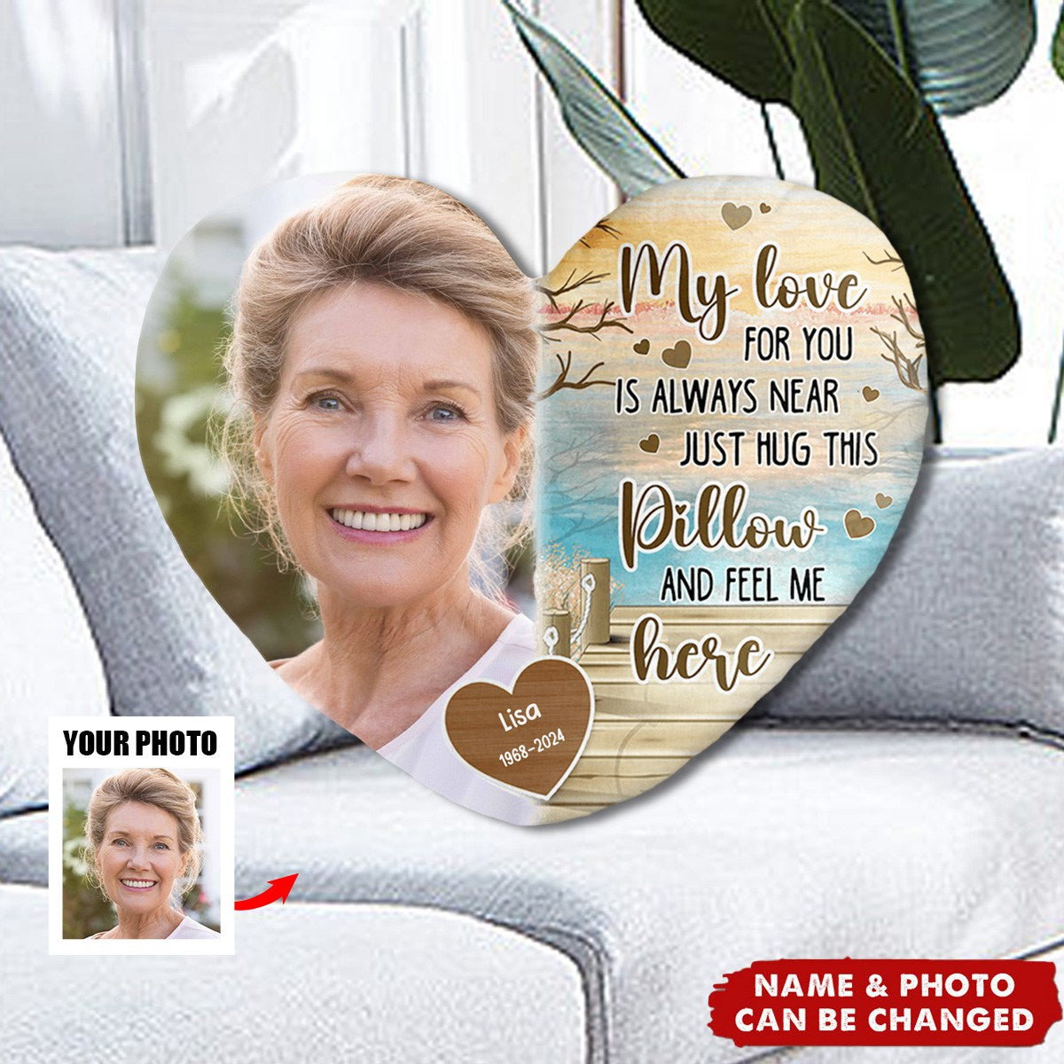 Custom Photo My Love For You Is Always Near - Memorial Gift - Personalized Heart-Shaped Pillow