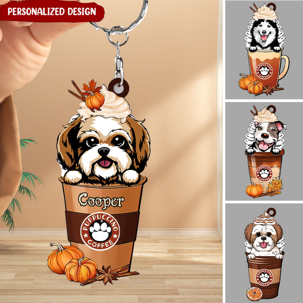 Autumn Vibe Puppuccino Coffee Cute Dog Puppy Pet Personalized Acrylics Keychain