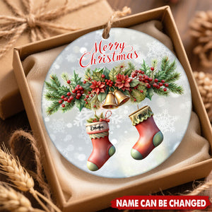 Personalized Family Socks Christmas Ceramic Ornament