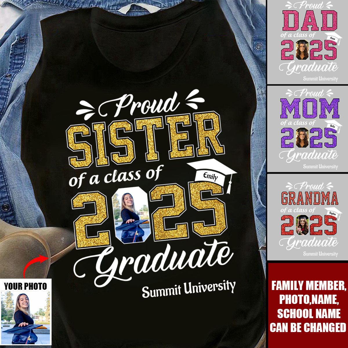 Graduation Class of 2025 Gifts For Family Member Proud Family Personalized T-Shirt